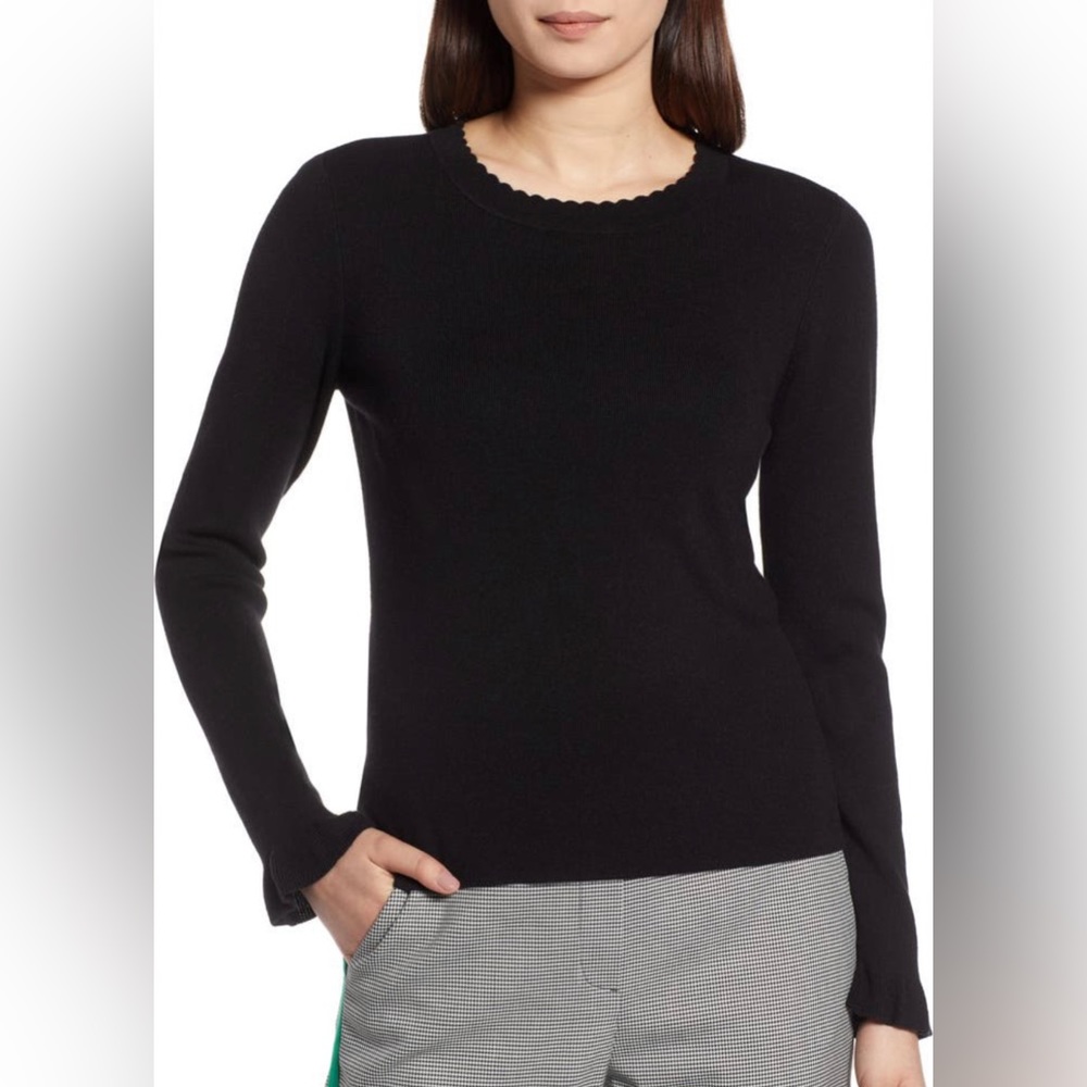 Scallop trim black sweater